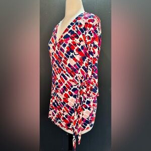 Loveappella Red and Blue Patterned Tunic Top L